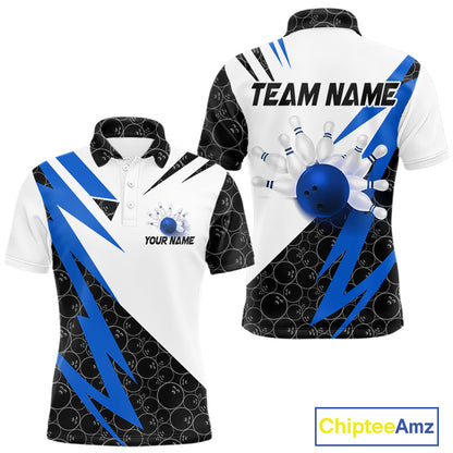 Black and White Bowling Polo, Quarter Zip Shirt for Men Custom Lightning Team bowling jerseys | Blue NQS9837