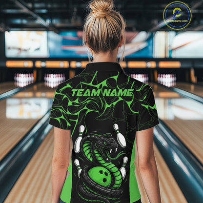 Custom Black And Green Cobra Snake Bowling Jerseys, Bowling Team Women Quarter-Zip Shirts IPHW9039