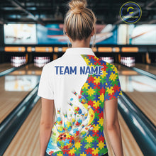 Load image into Gallery viewer, Custom Colorful Autism Awareness Bowling Team Women Polo Shirt, Puzzles Bowling Shirt IPHW11197