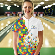 Load image into Gallery viewer, Custom Colorful Autism Awareness Bowling Team Women Shirt, Puzzles Bowling Shirt IPHW11197