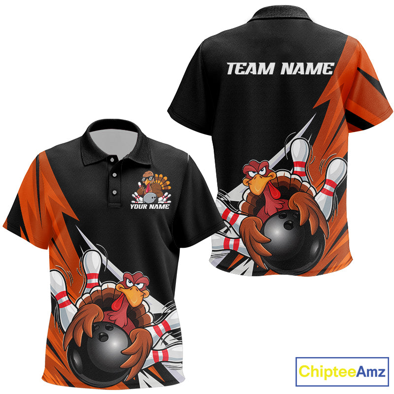 Black And Orange Custom Funny Turkey Bowling Team Shirts For Kid, Thanksgiving Bowling Outfit IPHW7877