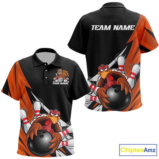 Black And Orange Custom Funny Turkey Bowling Team Shirts For Kid, Thanksgiving Bowling Outfit IPHW7877