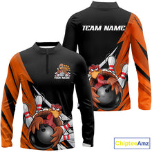 Load image into Gallery viewer, Black And Orange Custom Funny Turkey Bowling Team Shirts For Men, Thanksgiving Bowling Outfit IPHW7877