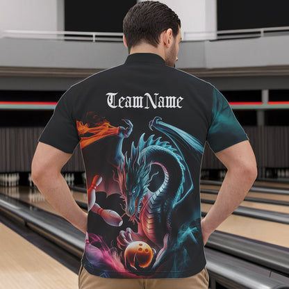 Blue Smoke Custom Dragon Bowling Team Quarter-Zip Shirts For Men, Dragon Bowling Tournament Shirt IPHW8322