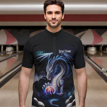 Load image into Gallery viewer, Blue Smoke Custom Dragon Bowling Team Quarter-Zip Shirts For Men, Dragon Bowling Tournament Shirt IPHW8323