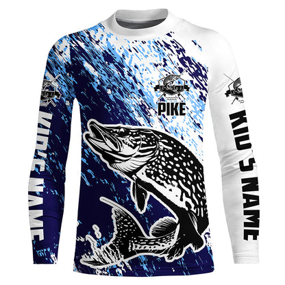 Custom Pike Fishing Jerseys, Pike Fishing Long Sleeve Performance Shirts | Blue IPHW6300