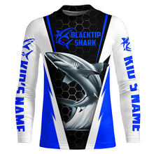 Load image into Gallery viewer, Blacktip Shark Fishing Custom Long Sleeve Performance Shirts, Shark Fishing Apparel | Blue IPHW6305