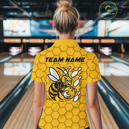Custom Honeycomb Pattern Bee Bowling Team Women Polo Shirts, Bowling League Shirts IPHW9045