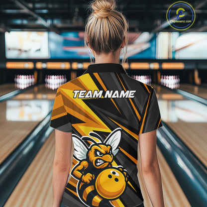 Custom Black And Yellow Bee Bowling Quarter-Zip Shirts For Women, Bowling Team Uniform IPHW9046
