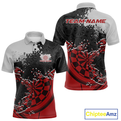 Custom Black And Red Dartboard Dart Team Men Polo Shirt, Dartboard Pattern Dart Jerseys IPHW9987
