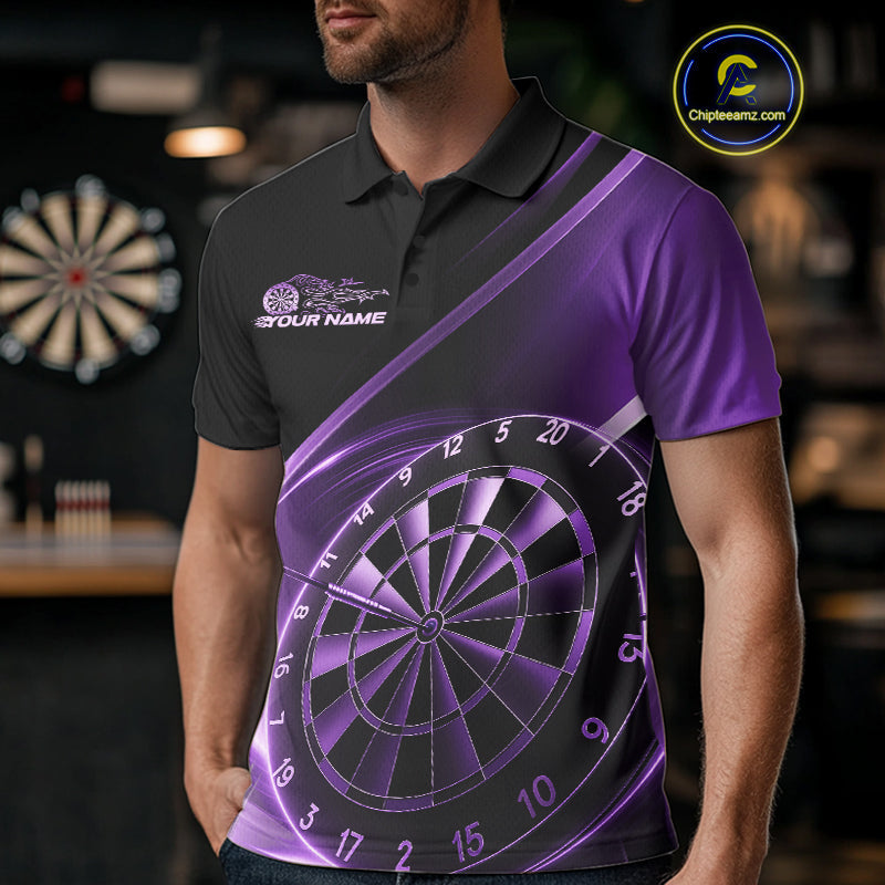 Custom Black And Purple Dartboard Dart Team Jerseys, Dart League Polo Shirt For Men IPHW9994