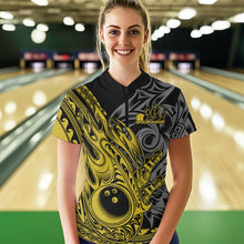 Load image into Gallery viewer, Custom Black And Yellow Flame Tribal Polynesian Bowling Women Quarter-Zip Team Outfit IPHW8810