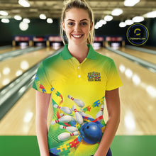 Load image into Gallery viewer, Custom Autism Awareness Bowling Women Polo Shirt, Puzzles Ribbon Bowler Outfits IPHW11211