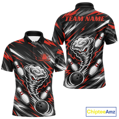 Custom Black And Red Storm Thunnder Lightning Bolts Bowling Team Men Polo Shirt IPHW11807