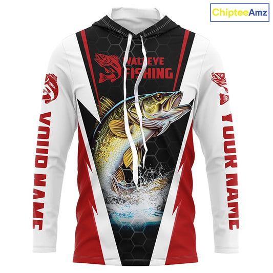 Custom Walleye Fishing Jerseys, Walleye Long Sleeve Tournament Fishing Shirts | Red IPHW5714
