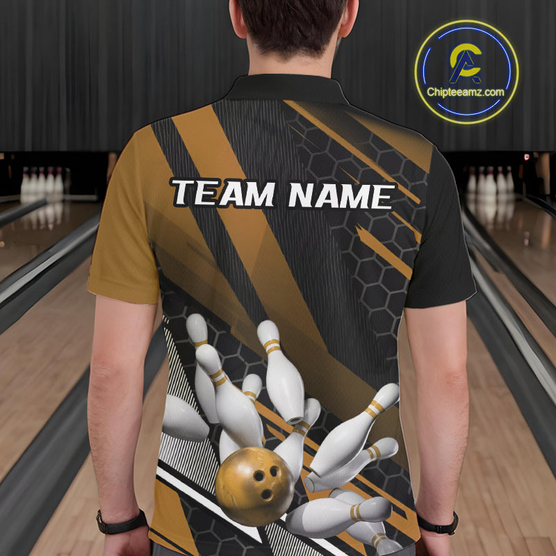 Custom Black And Yellow Bowling Team Jerseys, Striking Bowling League Polo Shirt For Men IPHW9809