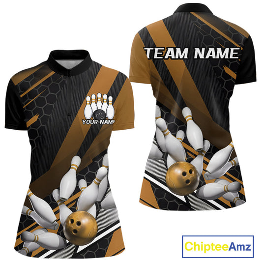 Custom Yellow Bowling Team Jerseys, Striking Bowling League Quarter-Zip Shirt For Women IPHW9809