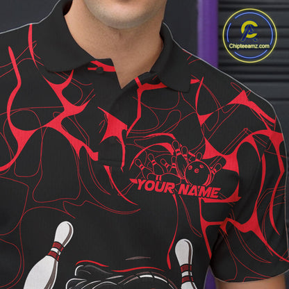 Custom Black And Red Cobra Snake Bowling Jerseys, Bowling Team Men Polo Shirts IPHW9813