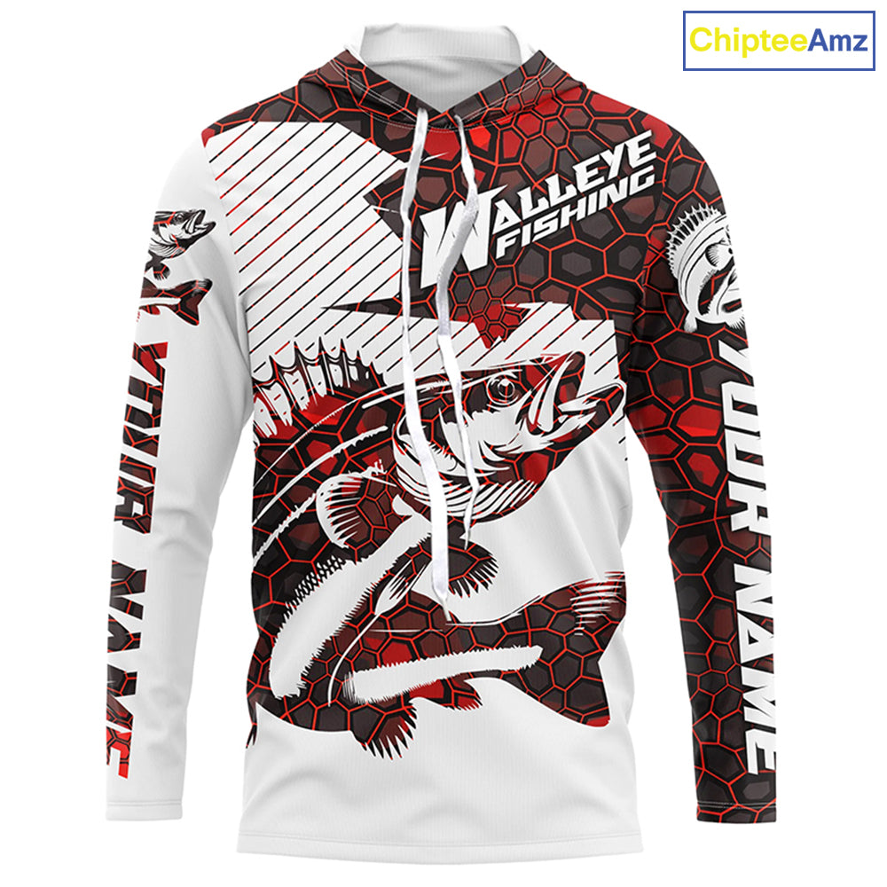 Custom Walleye Fishing Jerseys, Walleye Fishing Long Sleeve Fishing Tournament Shirts | Red Camo IPHW5732