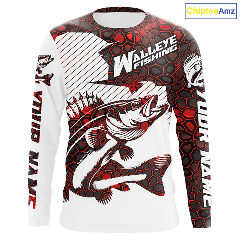 Custom Walleye Fishing Jerseys, Walleye Fishing Long Sleeve Fishing Tournament Shirts | Red Camo IPHW5732