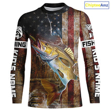 Load image into Gallery viewer, Personalized American Flag Walleye Fishing Shirts,Vintage Patriotic Walleye Fishing Apparel IPHW5734
