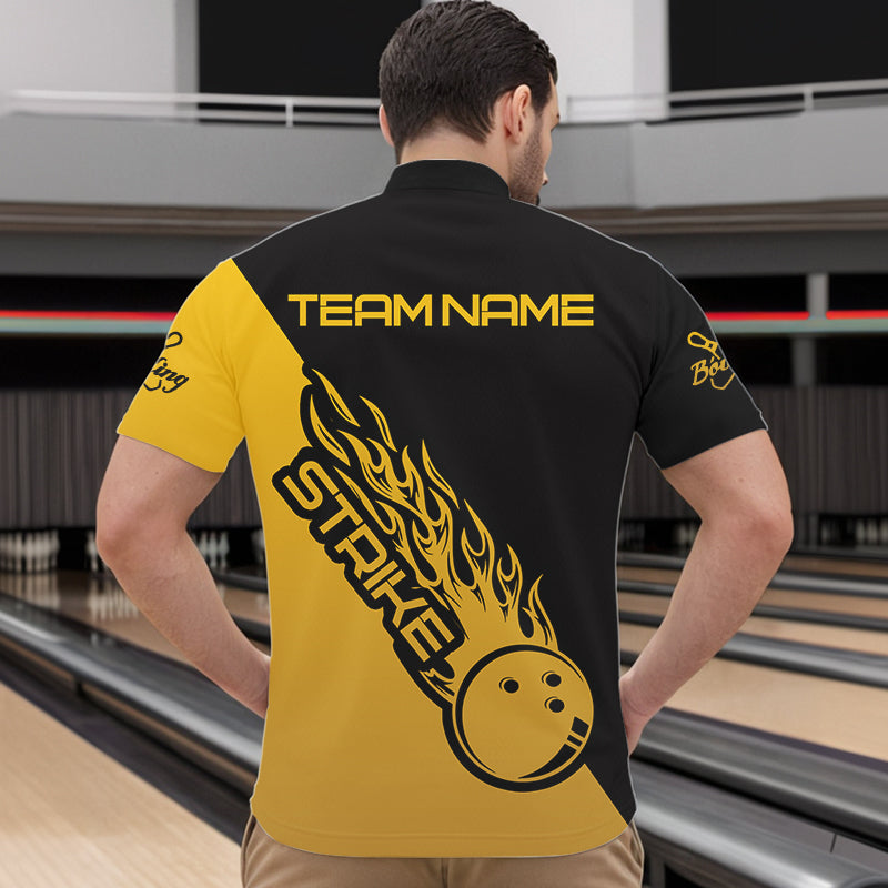 Black And Golden Custom Strike Bowling Quarter-Zip Shirts For Men, Bowling Team Shirt Bowler Outfit IPHW8825