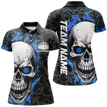 Load image into Gallery viewer, Personalized Skull Bowling Shirt For Women Custom Team'S Name Flame Bowler Jerseys | Blue IPHW5103