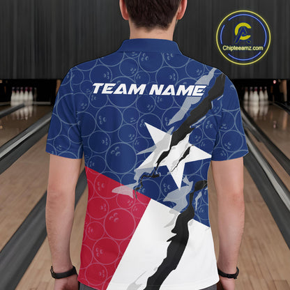 Custom Bowling Pattern Texeas Bowling Polo Shirts For Men, Texas Bowling League Shirt IPHW9630