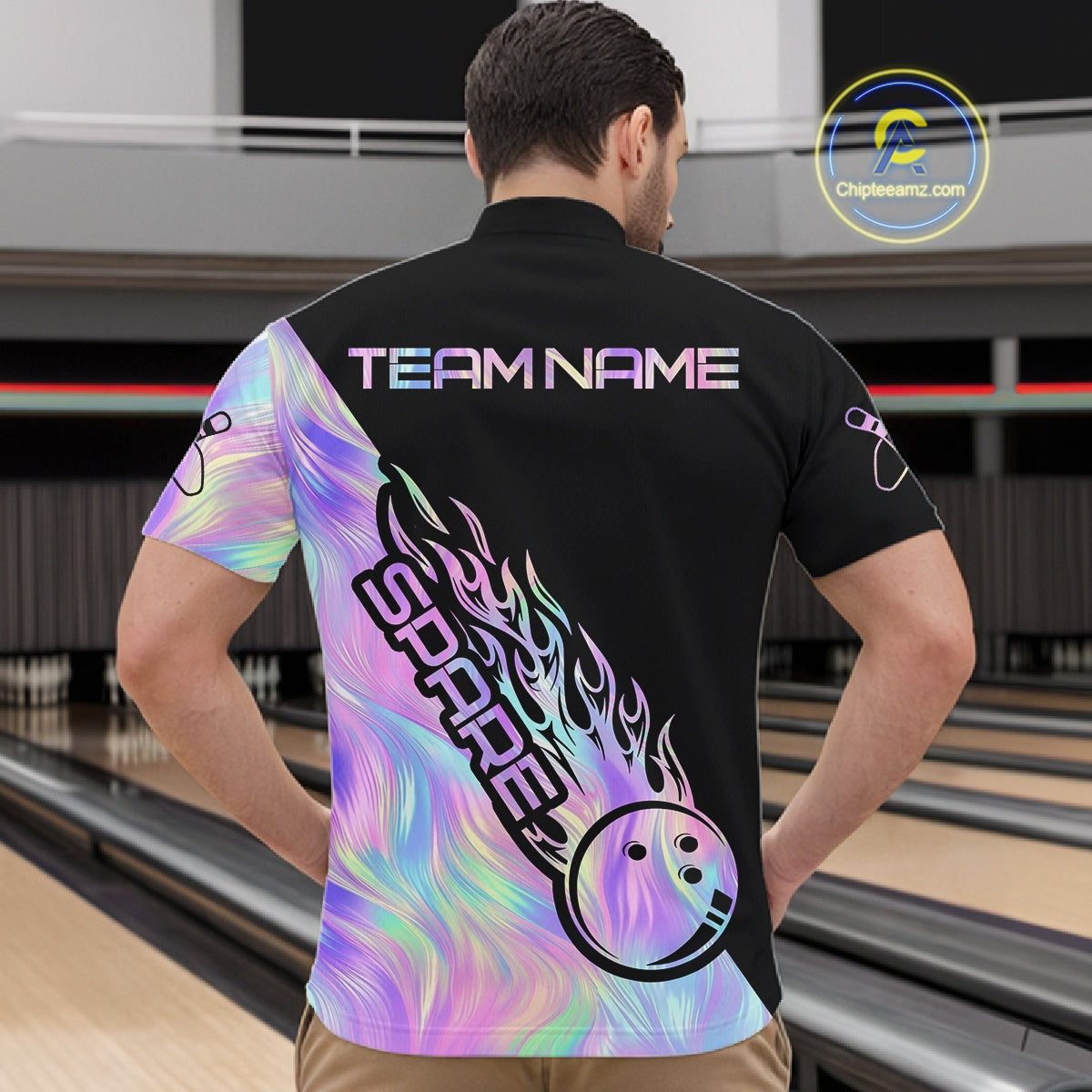 Custom Holographic Flame Spare Bowling Men Shirts, Bowling Team League Jerseys IPHW10688