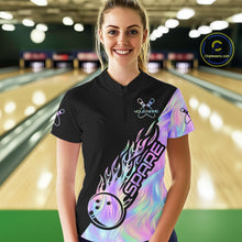 Load image into Gallery viewer, Custom Holographic Flame Spare Bowling Women Shirts, Bowling Team League Jerseys IPHW10688