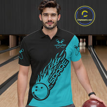 Load image into Gallery viewer, Custom Black And Blue Flame Spare Bowling Men Shirts, Bowling Team League Jerseys IPHW10689