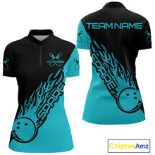 Load image into Gallery viewer, Custom Black And Blue Flame Spare Bowling Women Shirts, Bowling Team League Jerseys IPHW10689