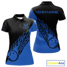 Load image into Gallery viewer, Custom Black And Blue Flame Spare Bowling Women Shirts, Bowling Team League Jerseys IPHW10692