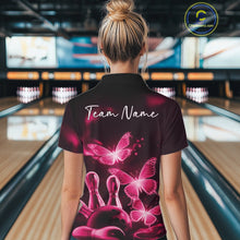 Load image into Gallery viewer, Custom Pink Butterfly Bowling Polo Shirts For Women, Bowling Team Shirt With Butterflies IPHW10702