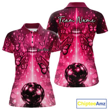 Load image into Gallery viewer, Custom Pink Galaxy Bowling Lane Butterfly Bowling Team Women Polo Shirt IPHW10915