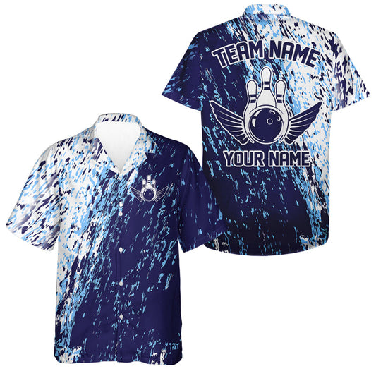 Personalized Blue Bowling Hawaiian Shirts For Kid, Team Bowling Jerseys Bowling Pin IPHW4499