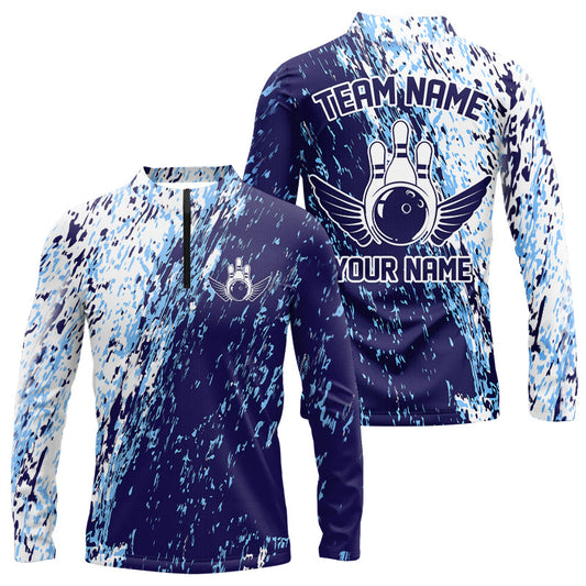 Personalized Bowling Long Sleeve Quarter-Zip Shirts For Men, Team Bowling Jerseys Bowling Pin IPHW4499