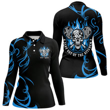 Load image into Gallery viewer, Custom Flame Skull Pickleball Polo Shirts For Women's "Stay Out Of The Kitchen" | Blue IPHW6910