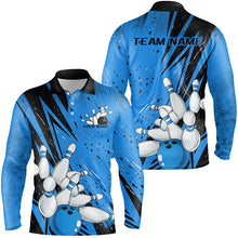 Load image into Gallery viewer, Black And Blue Custom Grunge Bowling Shirts For Men, Bowling League Shirt Bowling Team Jersey IPHW7907