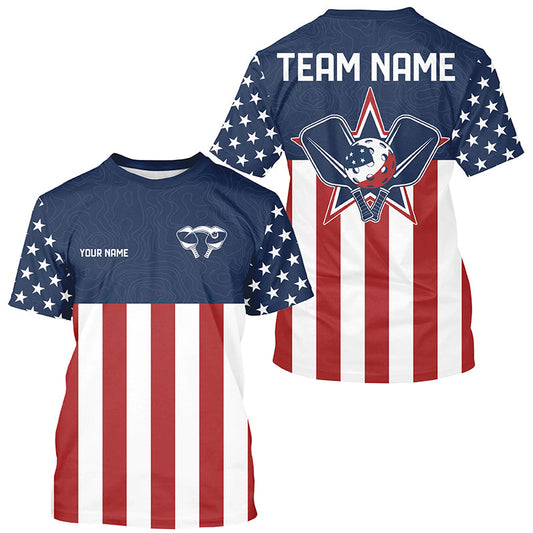 Custom Patriotic US Flag Pickleball T-Shirts For Men, Pickleball League Shirt IPHW8120
