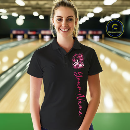Custom Pink Butterfly Bowling Women Polo Shirts With Team Name, Bowling Uniform IPHW10945