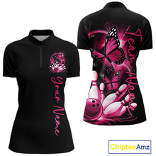 Load image into Gallery viewer, Custom Pink Butterfly Bowling Women Quarter-Zip Shirts With Team Name, Bowling Uniform IPHW10945