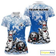 Load image into Gallery viewer, Blue Custom Funny Drunk Bowling Ball And Pin Bowling Beer Women Polo Shirt, Bowler Jersey IPHW11238