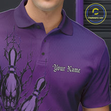 Load image into Gallery viewer, Purple polo shirt with black graphic design and 'Your Name' text, brand logo visible.