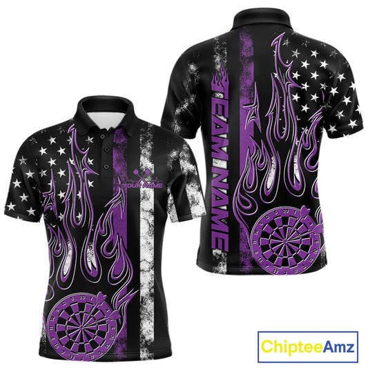 Custom Purple Thin Line US Flag Patriotic Flame Dartboard Dart Men Polo Shirts, Dart Jersey IPHW9642