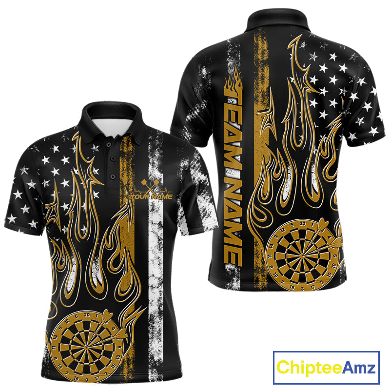 Custom Yellow Thin Line US Flag Patriotic Flame Dartboard Dart Men Polo Shirts, Dart Jersey IPHW9643