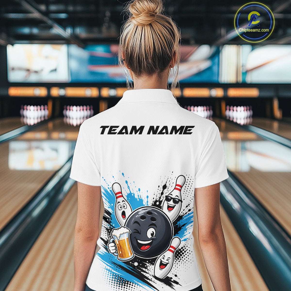 Custom Blue Funny Beer Bowling Women Quarter-Zip Shirt, Beer Drinking Party Bowling IPHW11851