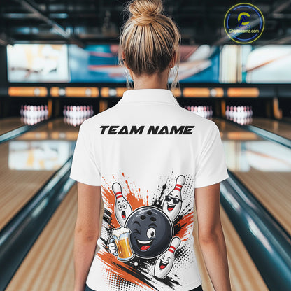 Custom Orange Funny Beer Bowling Women Quarter-Zip Shirt, Beer Drinking Party Bowling IPHW11852