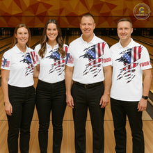 Load image into Gallery viewer, Custom Women's Bowling Shirts, Customizable American Flag Bowling Pin Quarter Zip Shirt For Team IPHW3809