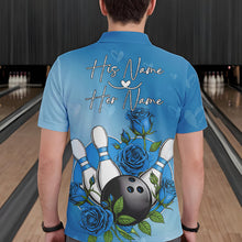 Load image into Gallery viewer, Custom Blue Valentine Bowling Polo Shirts For Men, Bowling And Roses Couple Bowling Outfits IPHW8351